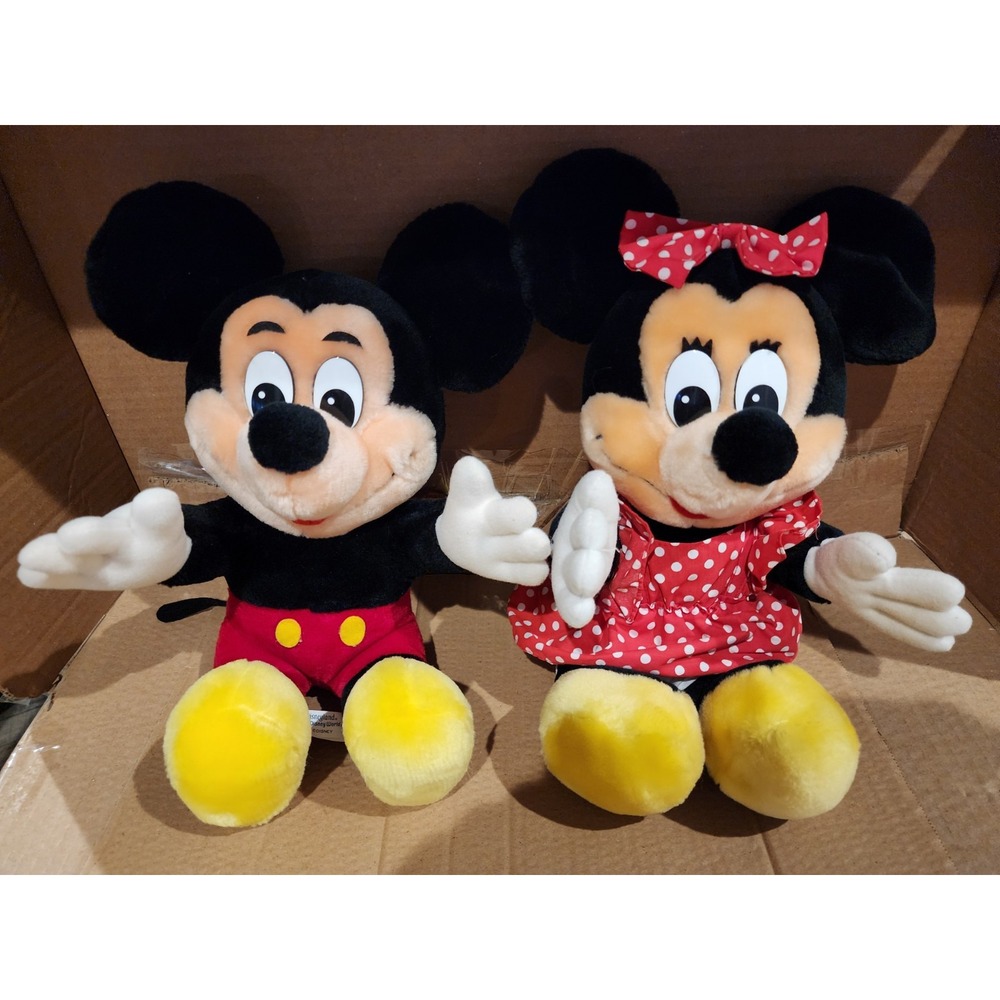 Vintage Mickey & Minnie Mouse Plush Disneyland Walt Disney World 14 inches tall